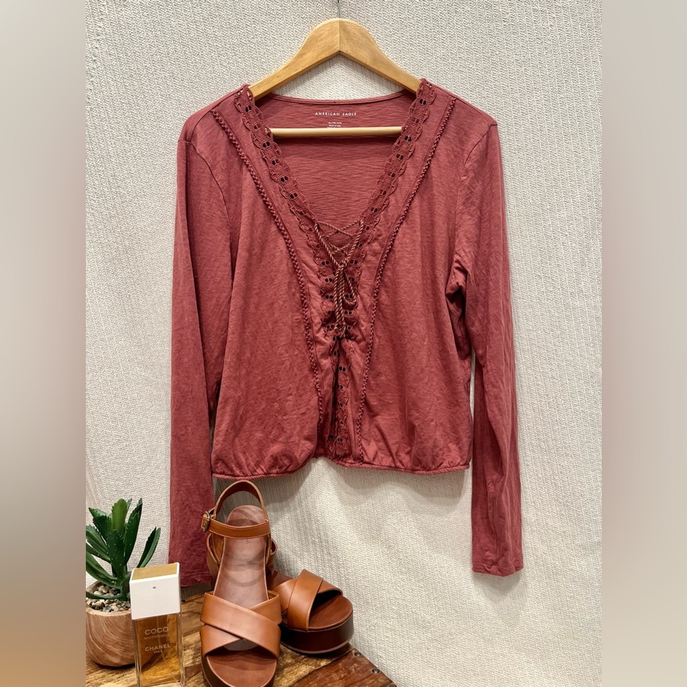 American Eagle Mauve Boho Crop Top